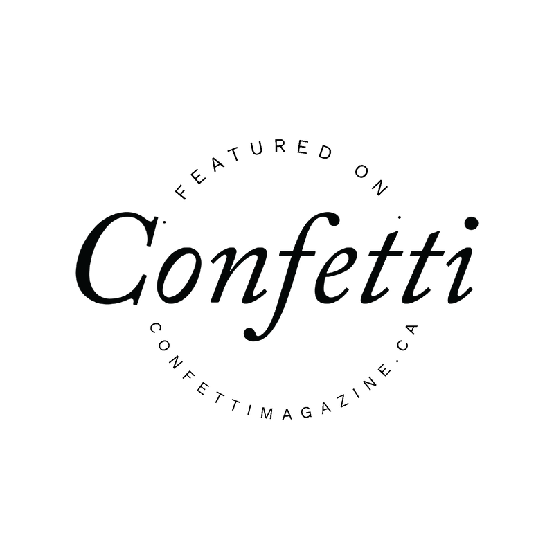 Confetti Magazine logo, as featured vendor, including website