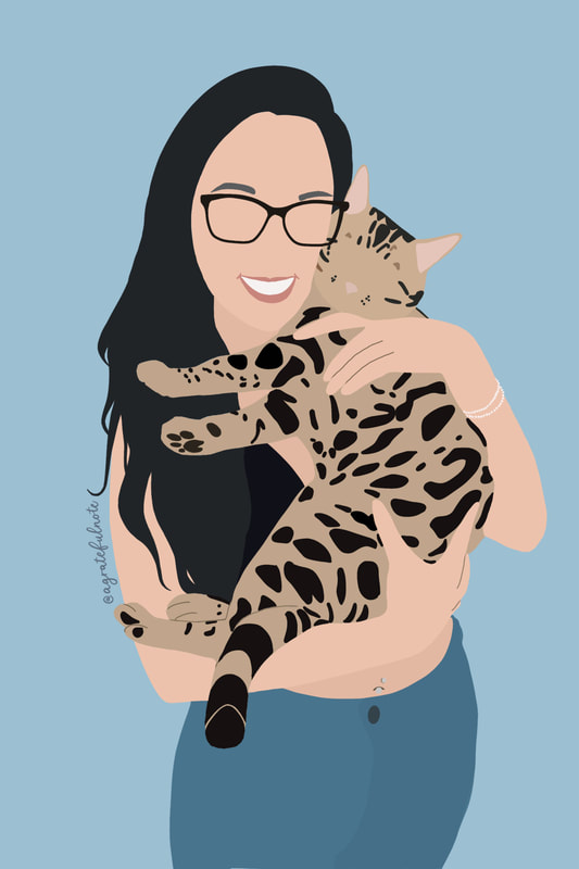 Girl holding Bengal Cat Portrait Painting in Minimalist Illustration style.