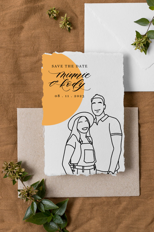 Custom Minimalist Portrait of a Couple, used in Save-the-Date Invitation Design. 
