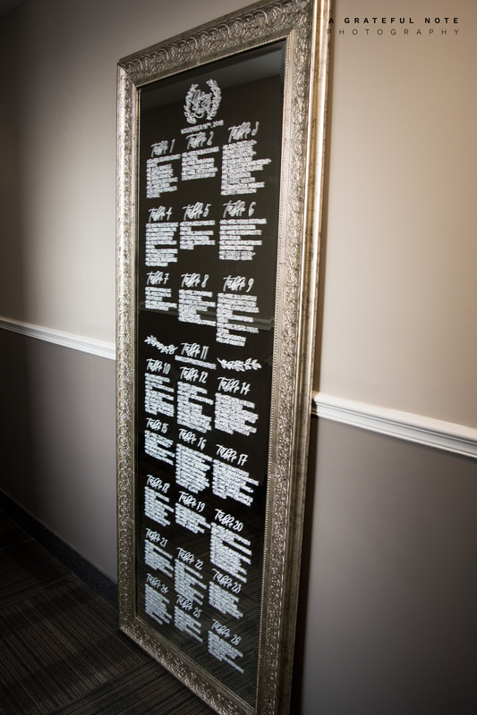 Calligraphy Extra-Large Seating Chart on Full Length Gold Framed Mirror 